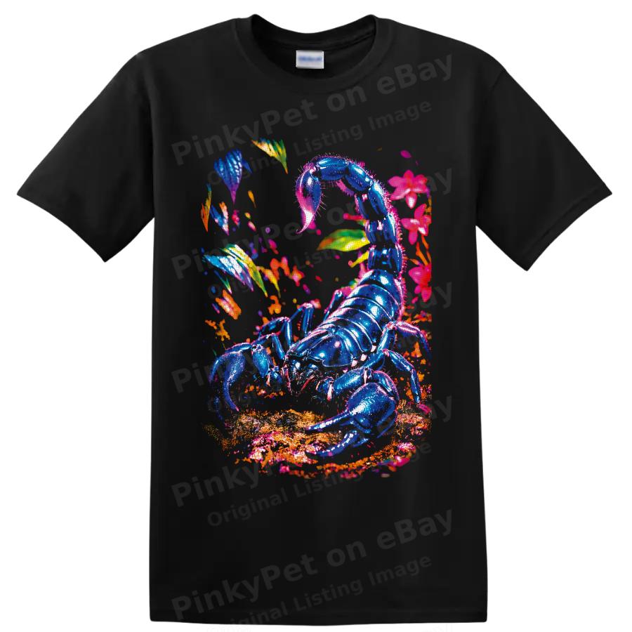 Scorpion T Shirt Neon Tropical Flowers Arachnid Art Graphic Tee Nature Gift