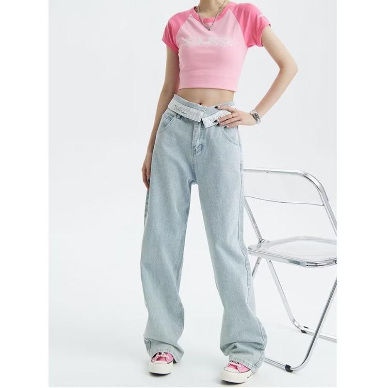 Straight Leg Pant Jeans for Women Spring and Summer High-waisted Loose Thin Wide-legged Dragging Trousers