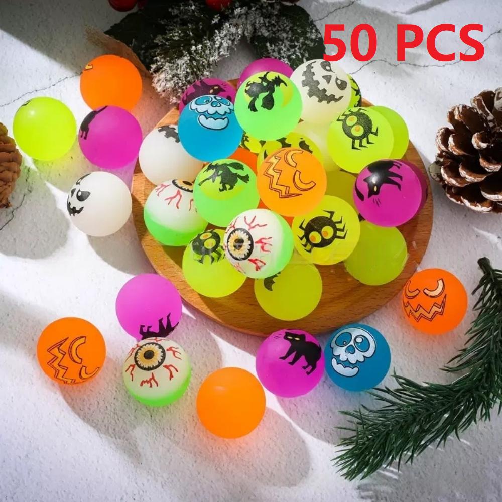 25/50 Halloween and Christmas Bouncy Balls Bulk Luminous Eyeball Bouncy Balls Pumpkin Witch Bat Pattern Halloween Party Love Toy