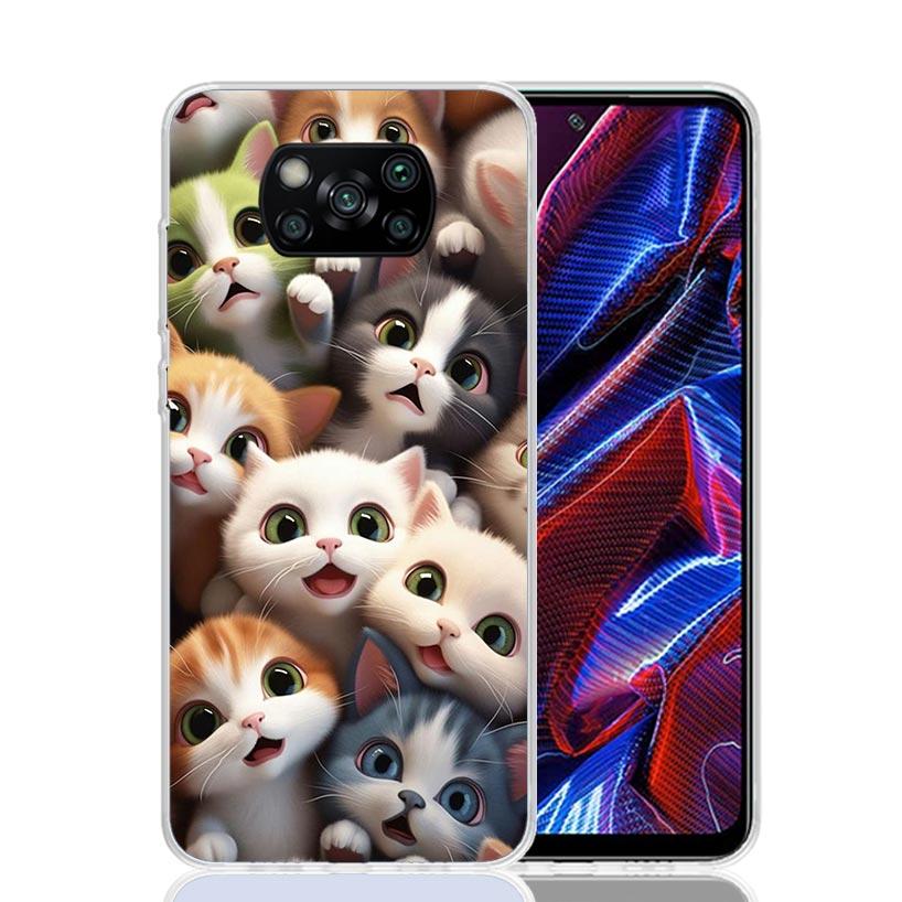 Cartoon Cute Cats Background Case Phone Cover for Xiaomi Poco X3 Nfc X5 X6 X7 X4 Gt F6 F5 Pro F4 F3 M5S M5 M4 M3 5G Trend Fundas