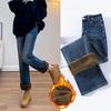 Winter Thickened Women's Mink Velvet Jeans Loose Straight Warm Soft Fleece Fashion Elastic High Waist Female Pants Black Blue