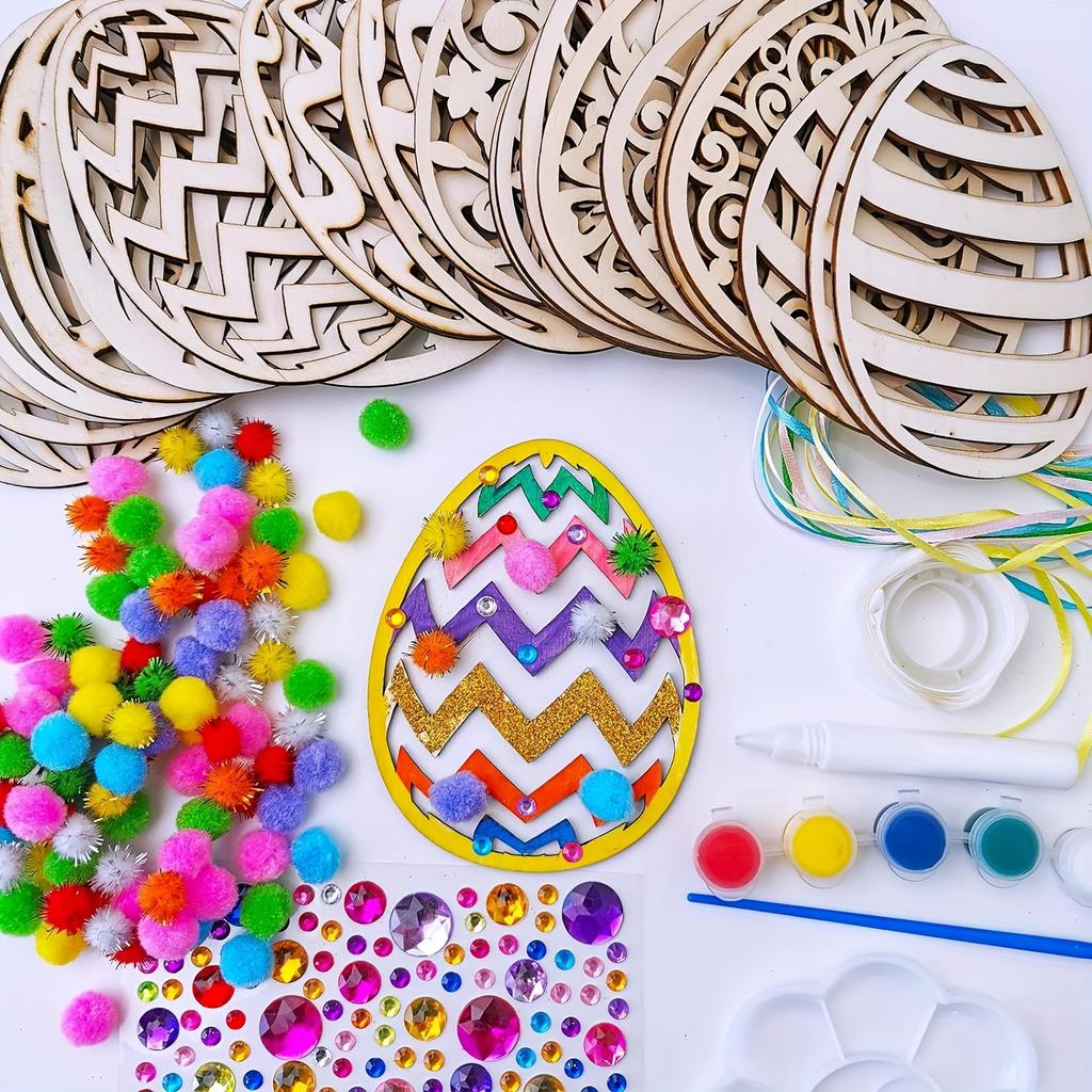24pcs DIY Wooden Egg Craft Kit - Paint Your Own Festive Ornaments, For Teenagers & Adults, Classroom Activities & Home Decor