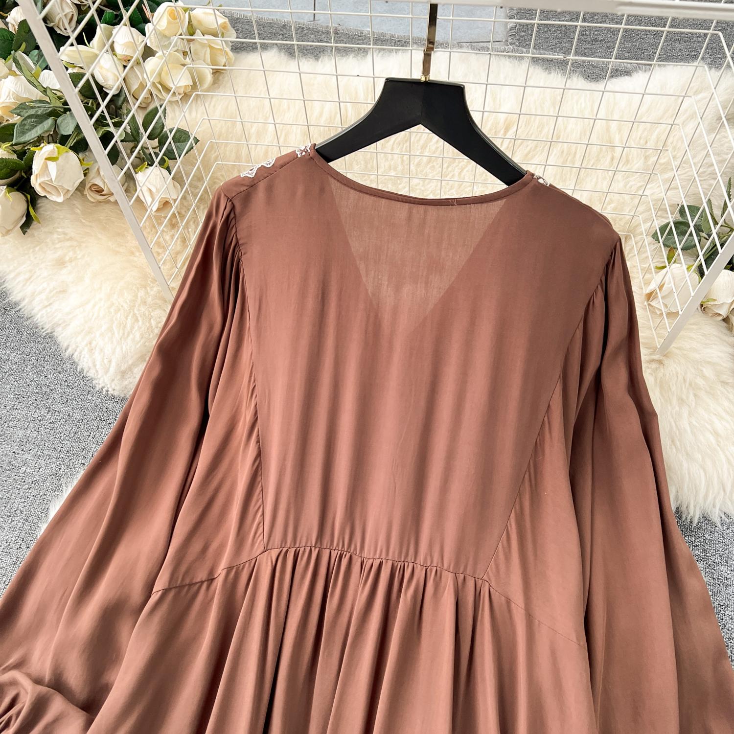 Платье свободного покроя в стиле бохо для женщин с вышивкой и принтом — фото 12