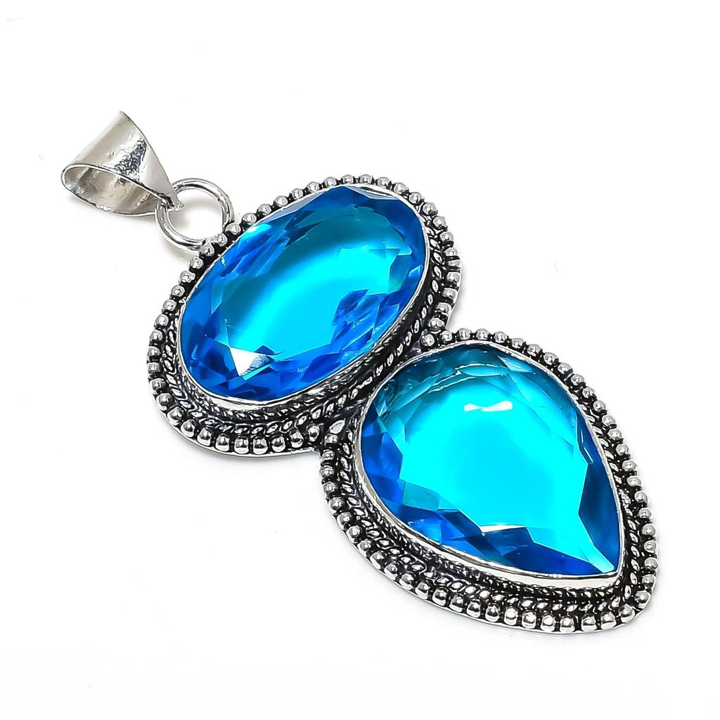 Swiss Blue Topaz Gemstone Handmade 925 Sterling Silver Jewelry Pendant, Blue Handcrafted Jewelry Pendant Necklace, Thanks Giving Jewelry