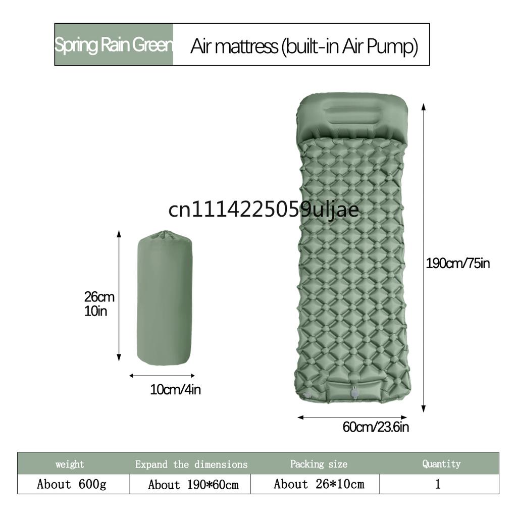 Outdoor Camping Inflatable Mattress Sleeping Pad With Pillows Ultralight Air Mat Built In Inflator Pump Hiking