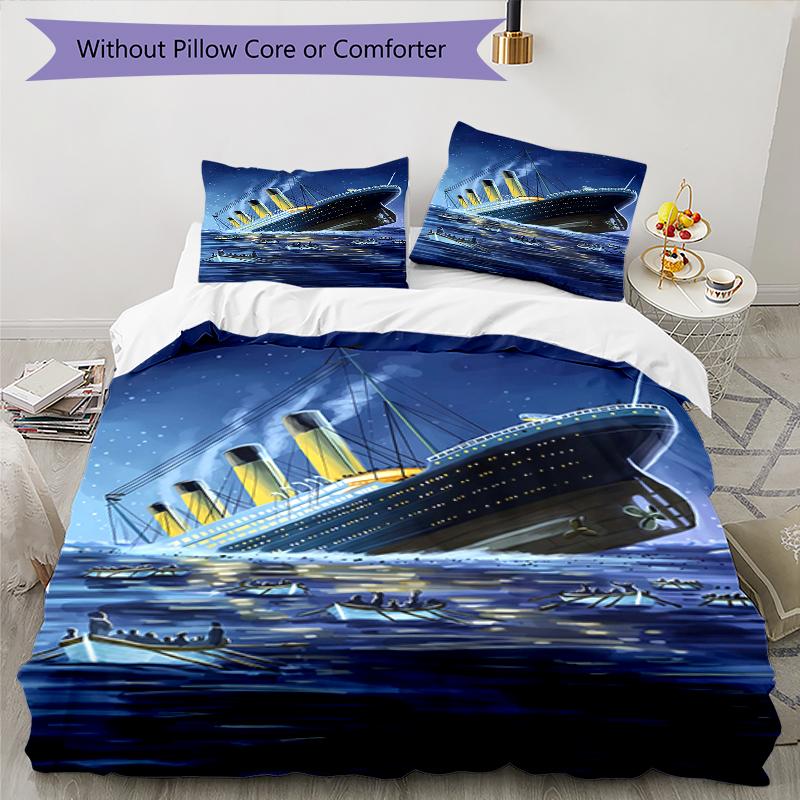 3pcs Titanic1 Design Cover Set - HD Printed Bedding with 1 Cover and 2 Pillowcases - Perfect for Home and Dorm Decor
