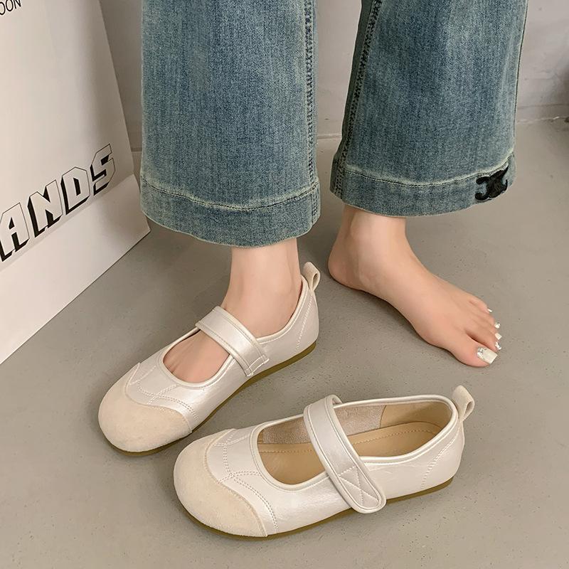 Flat silver single shoes women's summer new with skirt Velcro Mary Jane shoes Doudou shoes
