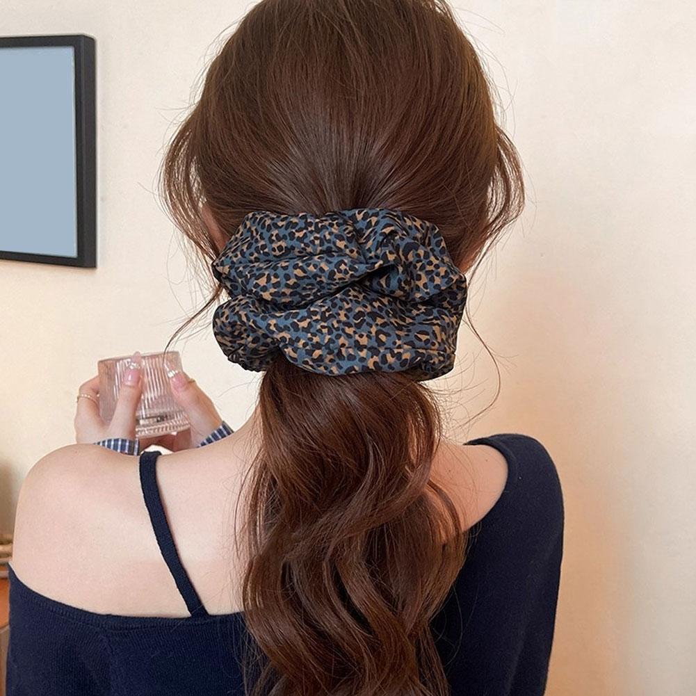 Soft High Elastic Large Hair Scrunchie Retro Blue Leopard Print Decorative Hair Band Hair Tie Accessories For Women Daily Party