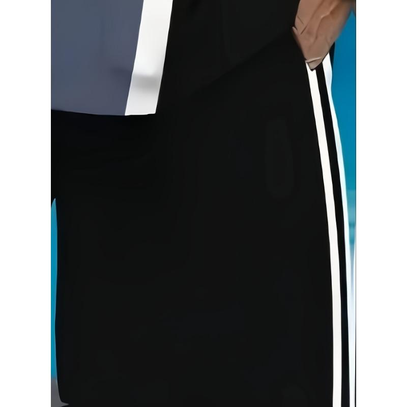 2-teiliges Herren Freizeit-Sportbekleidungsset - Sommer Strick Polyester Rundhals T-Shirt und Shorts mit leichtem Stretch, Allover-Print, Regular