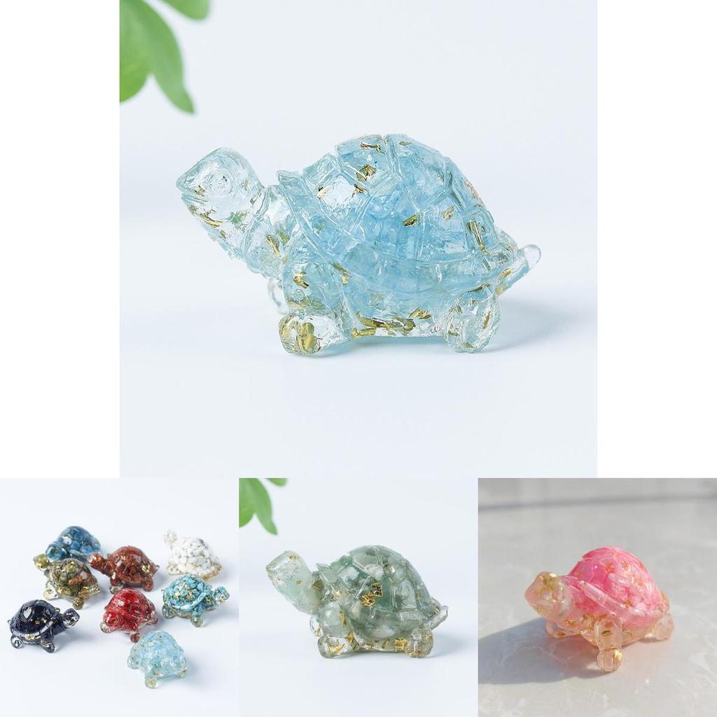 Resin Turtle Aquarium Decor With Natural Crystal Chips For Home Office And Gift