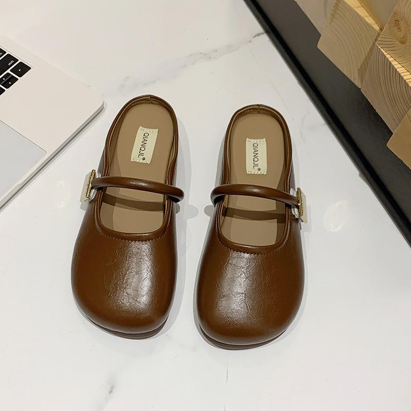 

2025 весна и лето новые крутые тапочки с сумкой на голове женская одежда Мэри Джейн ленивые туфли на одной педали с мягкой подошвой шапочки тапочки 40 темно-коричневого