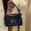 Cute Hello Kitty Denim Cosmetic Bag Large Capacity Vintage Contrast Plaid Handbag Portable Storage Bag Girl Kt  Bag Gifts