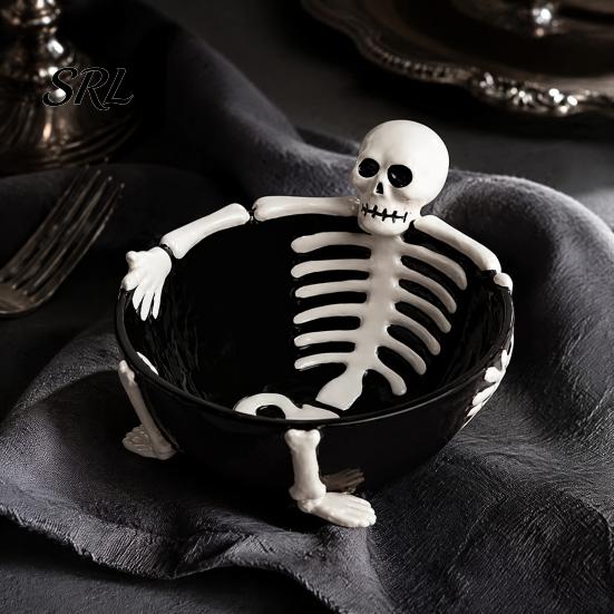 Contenitore Creativo per Caramelle Scheletro di Halloween Rilassato Piatto per Stuzzichini, Ciotola in Resina a Rilievo 3D per Stoviglie Gotica Snack Salse, Stoviglie da Festa