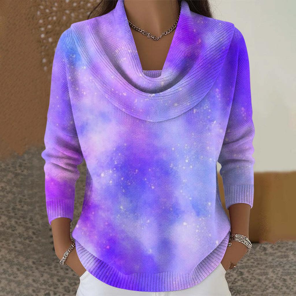 Dámský ležérní a módní svetr s dlouhým rukávem a potiskem, kulatým výstřihem