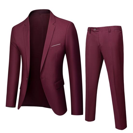 2Pcs/Set Suit Solid Lapel Long Sleeve Men Color Long Pants Set