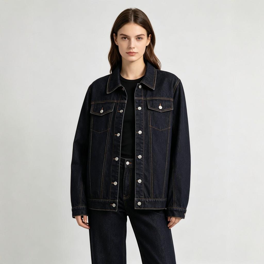 Women's Button Lapel Denim Jacket, Spring Autumn Loose Long Sleeve Casual Jean Outerwear Coat for Daily Street Wear