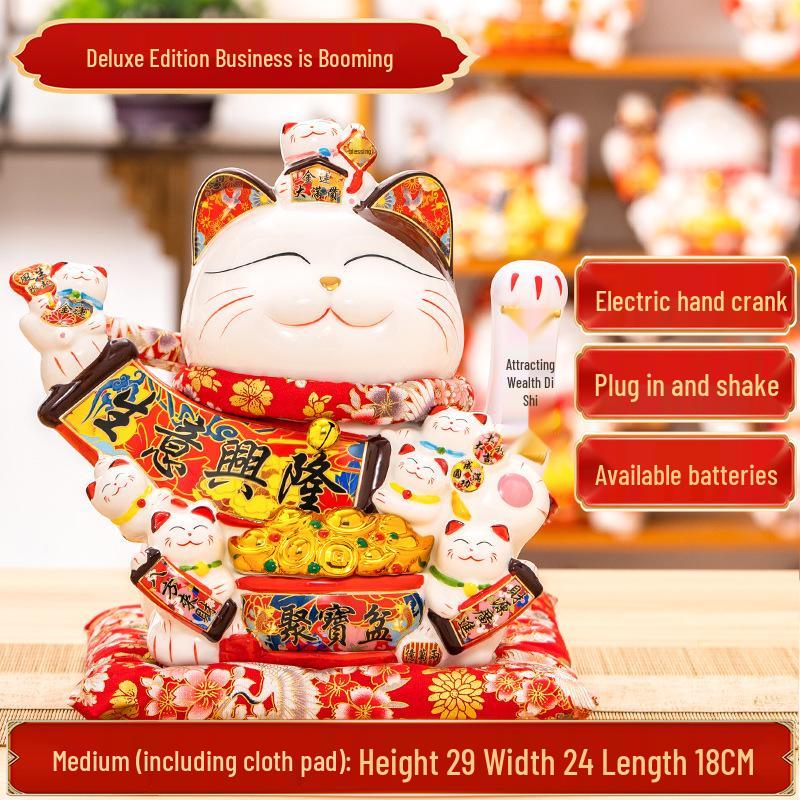 Large Waving Hand Lucky Cat Ornament - Cashier Desk Home Decor Gift