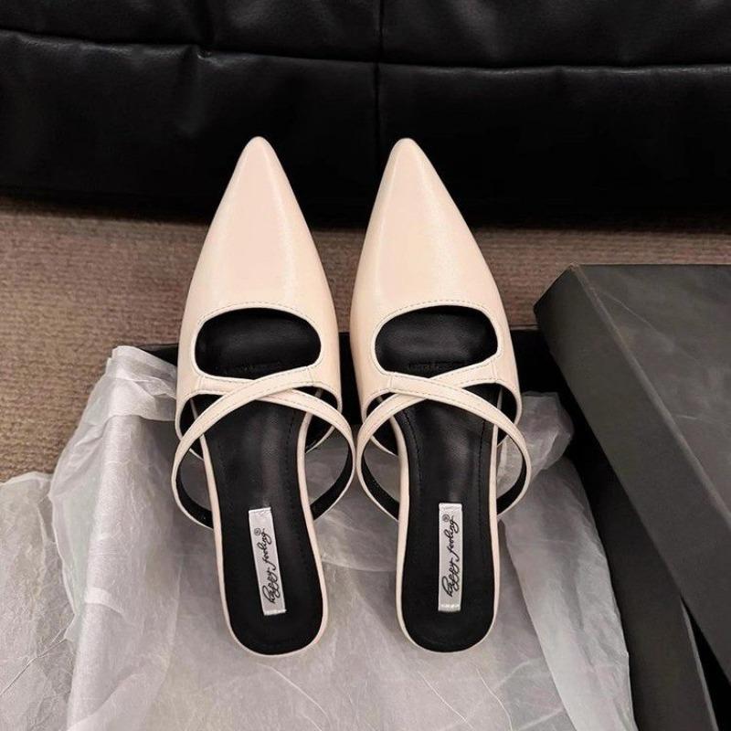 Bailamos Women Sandals Pointed Toe Elegant Low-heel Shoes Summer Fashion Slingback Woman Mules Shoes Pumps Dress Shoes