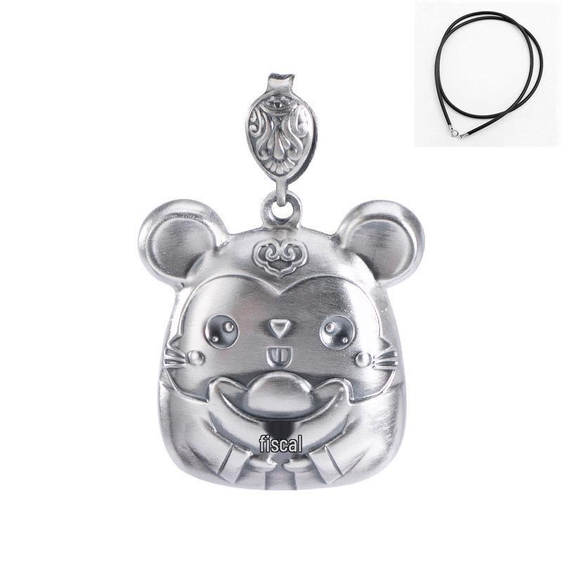 Pure Silver Zodiac Rat Pendant Necklace S999 Sterling Silver
