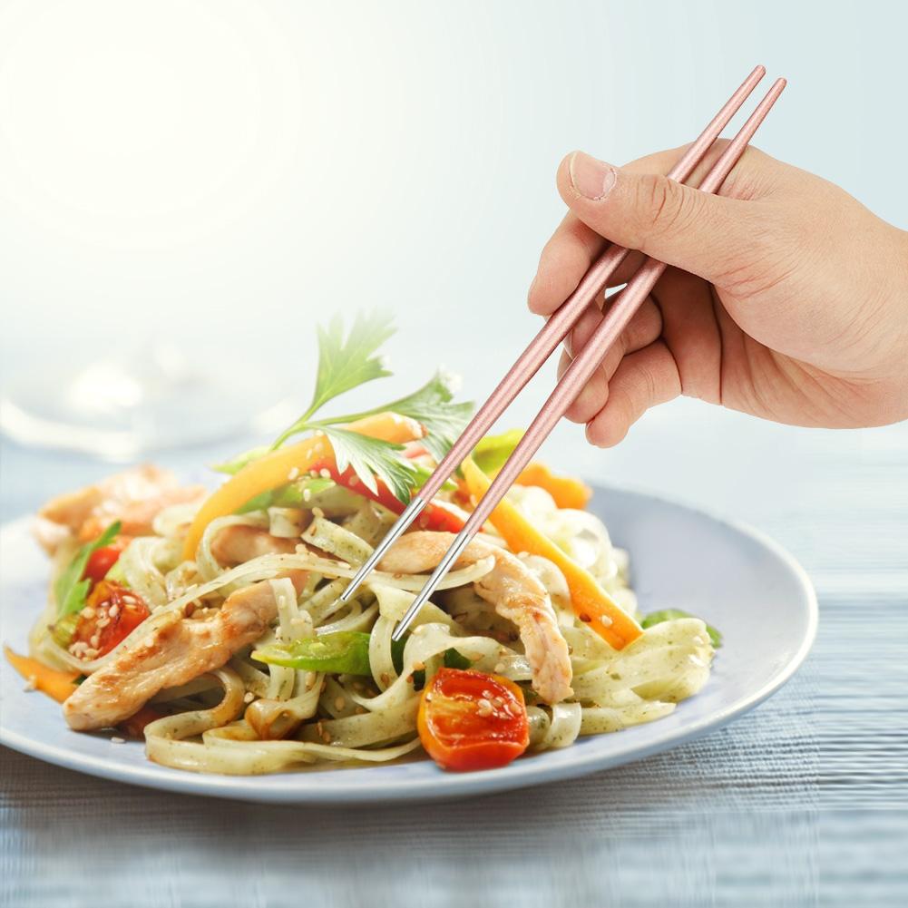 304 Rostfritt Stål Ätpinnar Japanska Sushi Ätpinnar Servisset(Rosa Silver)