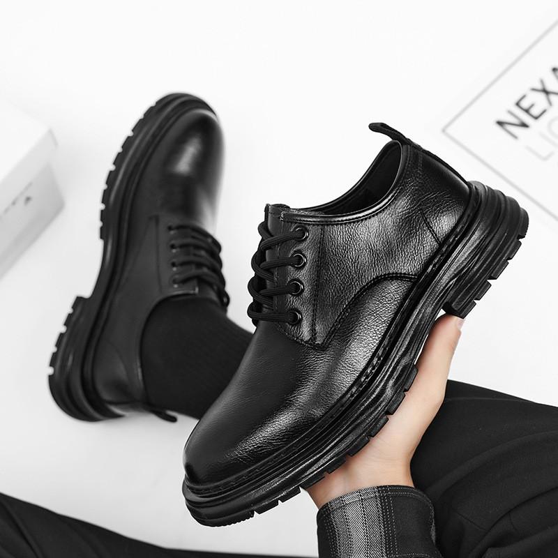 Mens Dress Leather Shoes Low-Cut Round Toe Business Formal Office Wear Casual Synthetic Slip Resistant Rubber Sole