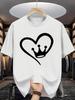 Minimal Line Unisex Short Sleeve Tshirt Single Stroke Heart And Crown Pattern O Neck Tee Simple RoUnisextic Male Casual Fashion Tops