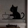 Cat Coffee Metal Wall Art Sculpture Powder Coated Iron Wall Hanging Living Room Decor Gift for Pet Lovers