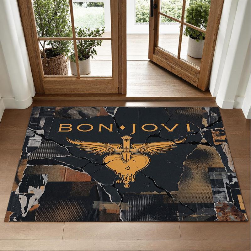 Bon Jovi Design Crystal Velvet Rug Soft Decorative Mat for Bedroom Entrance