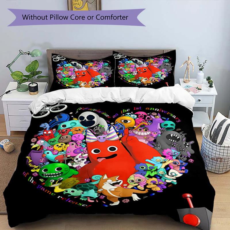 3pcs Duvet Cover Set (1*Duvet Cover + 2*Pillowcase, Without Core), Game Rainbow Friends Print Bedding Set, Bedroom Decor, All‑Season, Birthday Gift