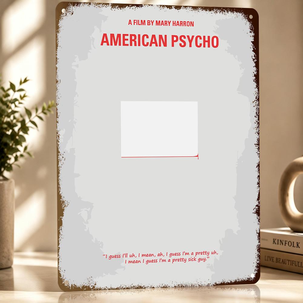 American Psycho Minimalist Movie Personalized D Textured Metal Poster Wall Art Vintage Tin Signs for Garage Accessories Room