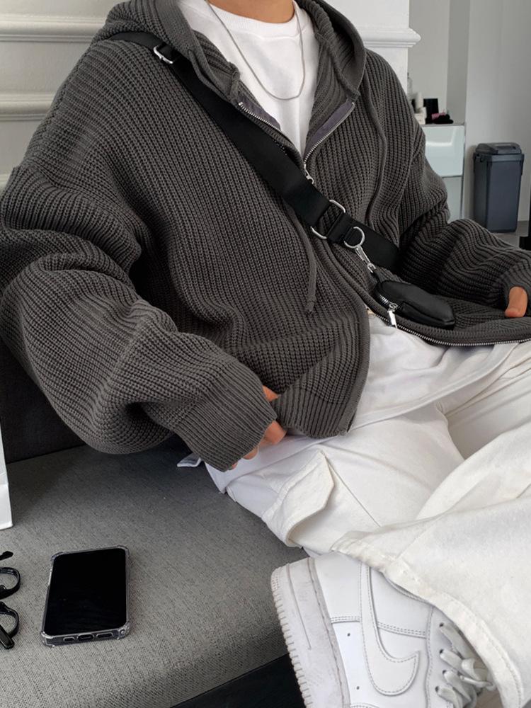 Herren Herbst/Winter Trendiger Vielseitiger Einfarbiger Kapuzenpullover Cardigan