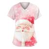 Women's Fashionable V-neck Workwear Christmas Printed Short Sleeved Pocket Side Slit Workwear Basic Pullover Top