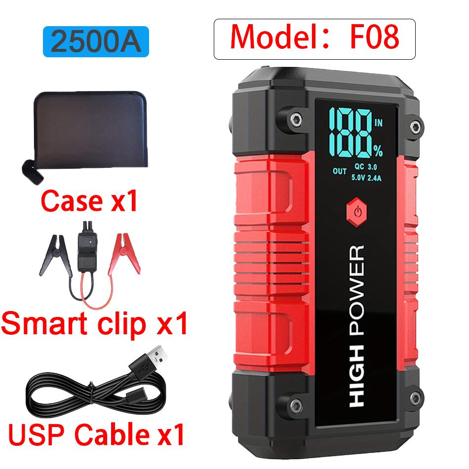 2500A Peak Car Jump Starter,for 6.0L Gas/5.0L Diesel Engines,with LCD Display, Dual USB Compatible and 12V DC PORT