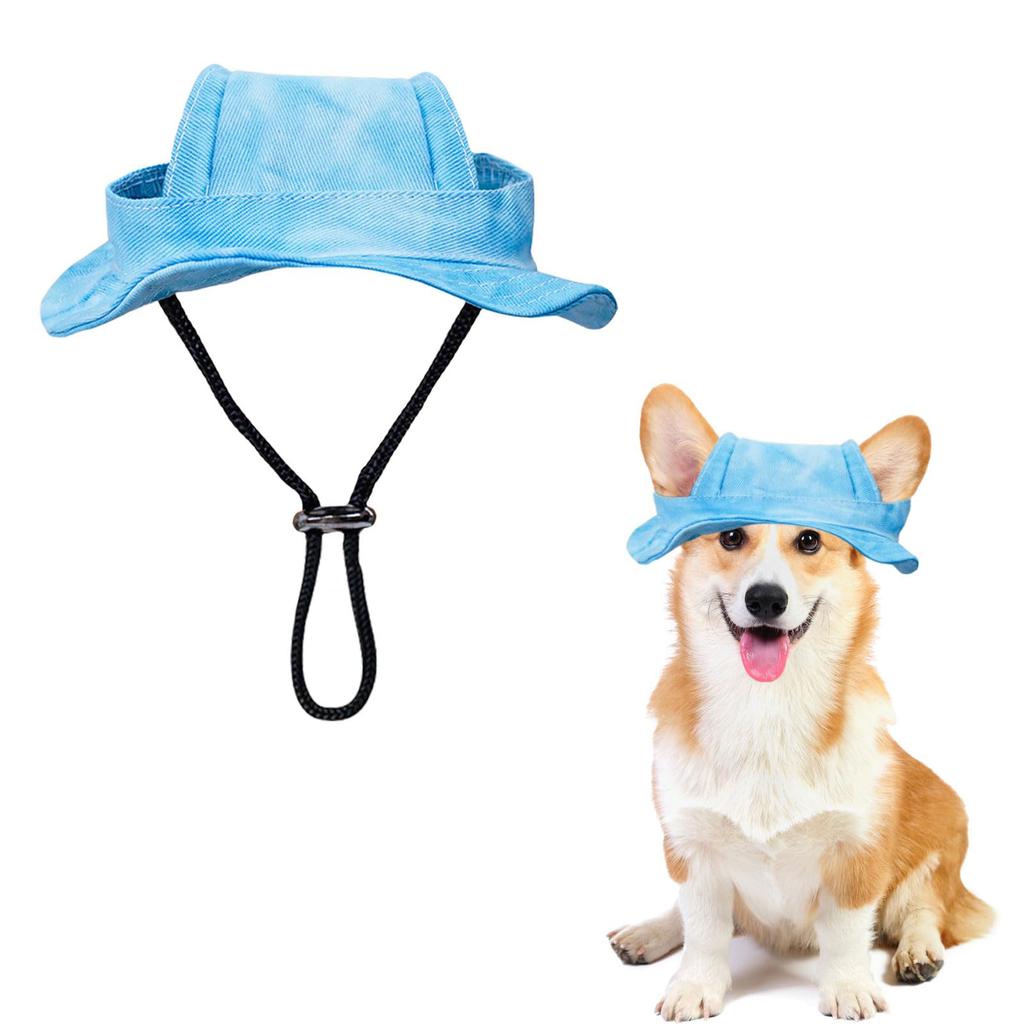 Adjustable Pet Hat with Wide Brim and Ear Hole Design Lightweight Sun Protection Cap for Dogs and Cats Outdoor Use