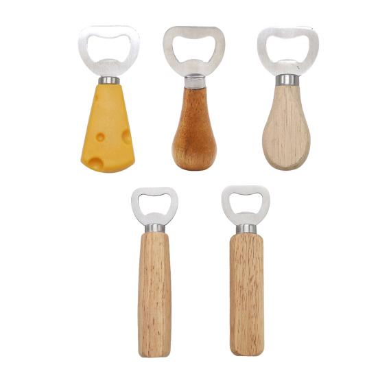 Beer Bottle Opener with Wooden Handle, Stainless Steel Cap Remover, Rustic Bar Tool for Home Kitchen, Gift for Men Dad