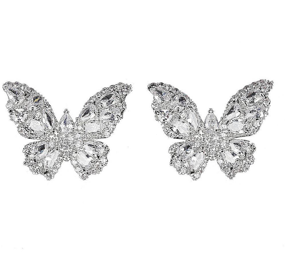 Luxurious Butterfly Diamond Crystal Stud Earrings - S925 Silver for Women, Brides & Banquets