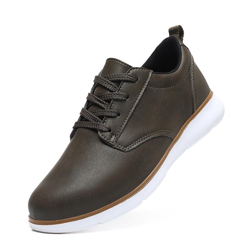 

Mens Walking Shoes Fashion Leather Retro Casual Shoes Flat Plus Size Comfortable Outdoor Sports Lace-up Trendy Sneakers for Man 39 хаки
