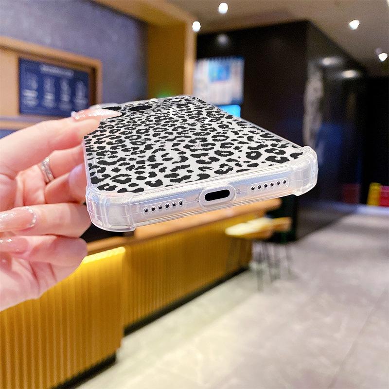 Hot-selling classic black leopard print four corners anti-drop Apple 12/13promax mobile phone case iP17pro