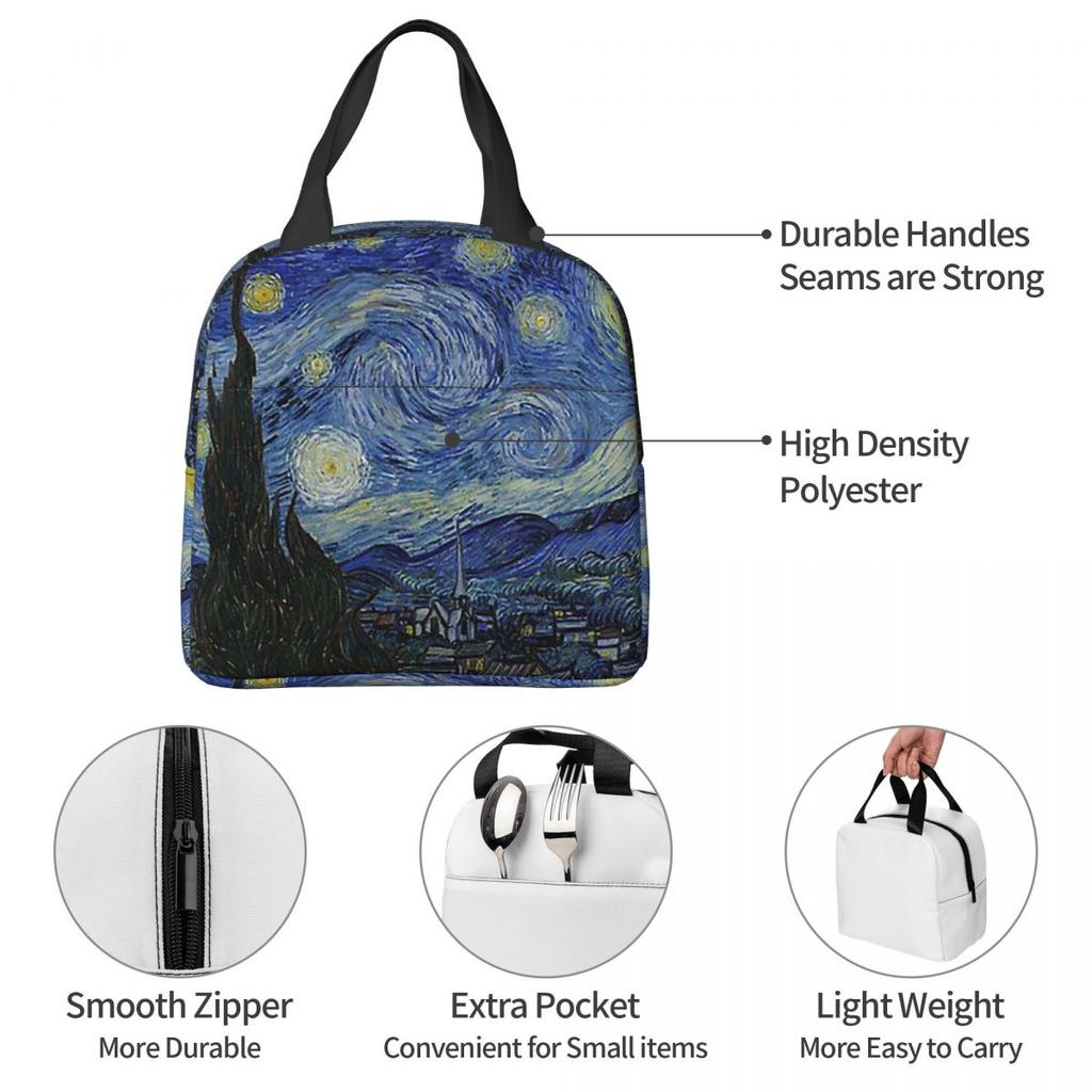 Noche estrellada (Vincent Van Gogh) Bolsa de Almuerzo Térmica para Mujeres Niños Cajas de Comida Portátiles Fiambrera Térmica Bolso Tote