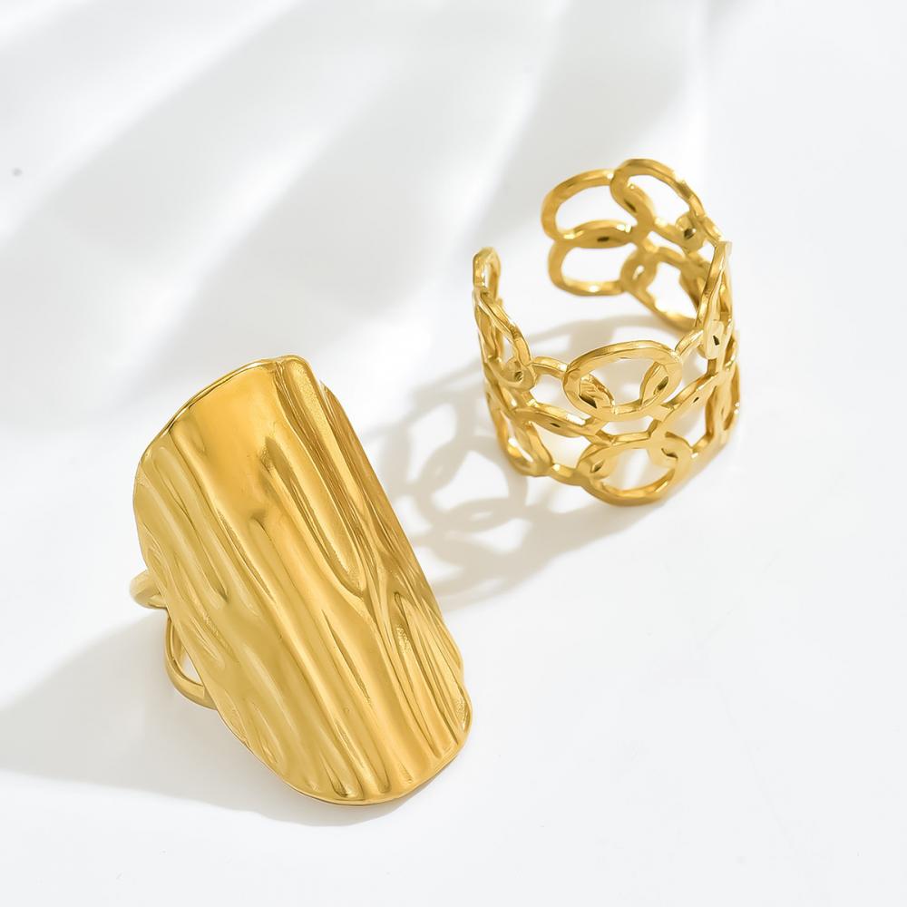 Stainless Steel Open Rings For Women Vintage Wide Irregular Geometric Texture Index Finger Rings Party Jewelry Gifts