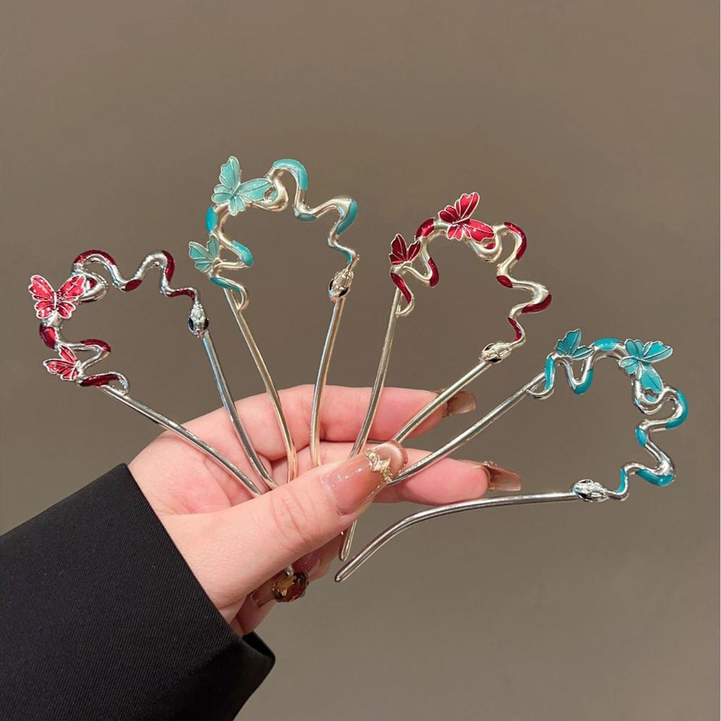 Vintage Enamel Hairpin Decorative Snake Designs Retro Hair Stick Fashion Hair Accessory For Women Girls Classical Hair Clips