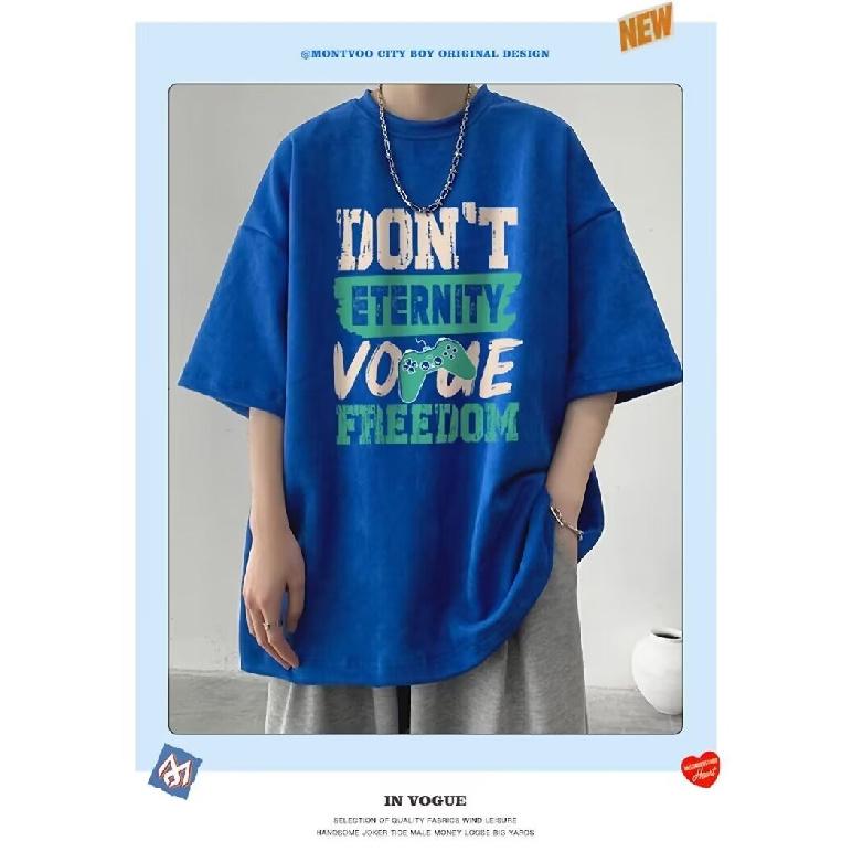 Men'S Trendy Letter Round Neck Printed Short Sleeved T-Shirt For Summer Ins Loose Casual Top