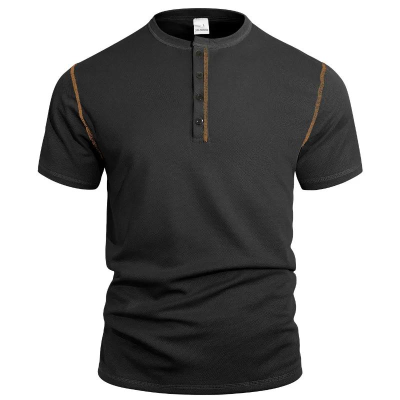 

Мужская футболка-поло Хенли с коротким рукавом, дышащая, сетчатая, повседневная, однотонная, летняя, свободного кроя, спортивная футболка для мужчин, для повседневной носки 3XL чёрный
