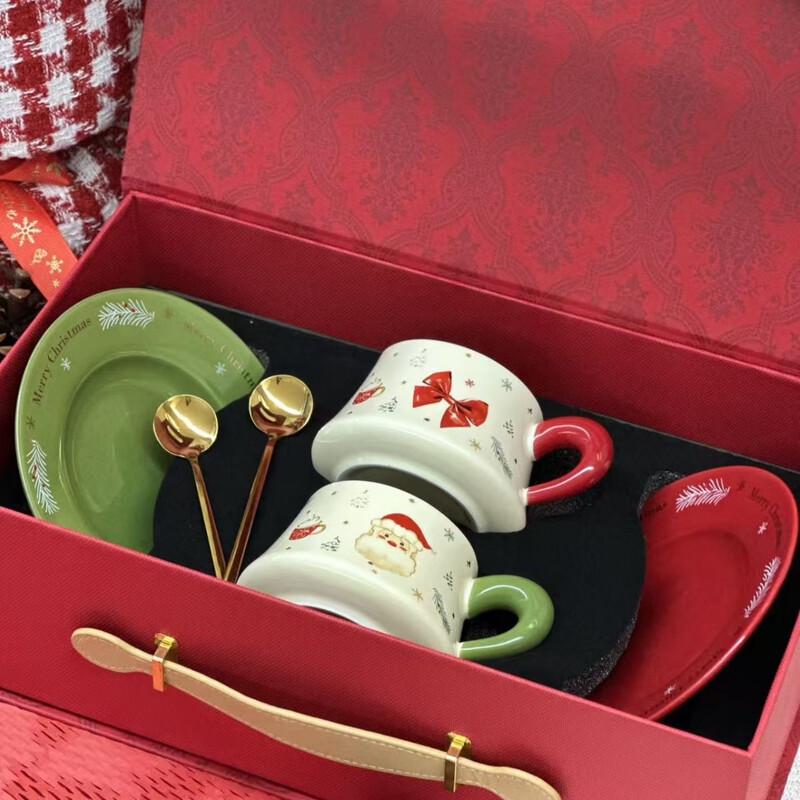 Christmas Cartoon Ceramic Couple Coffee Mug Gift Set Couple Cup Gift Box