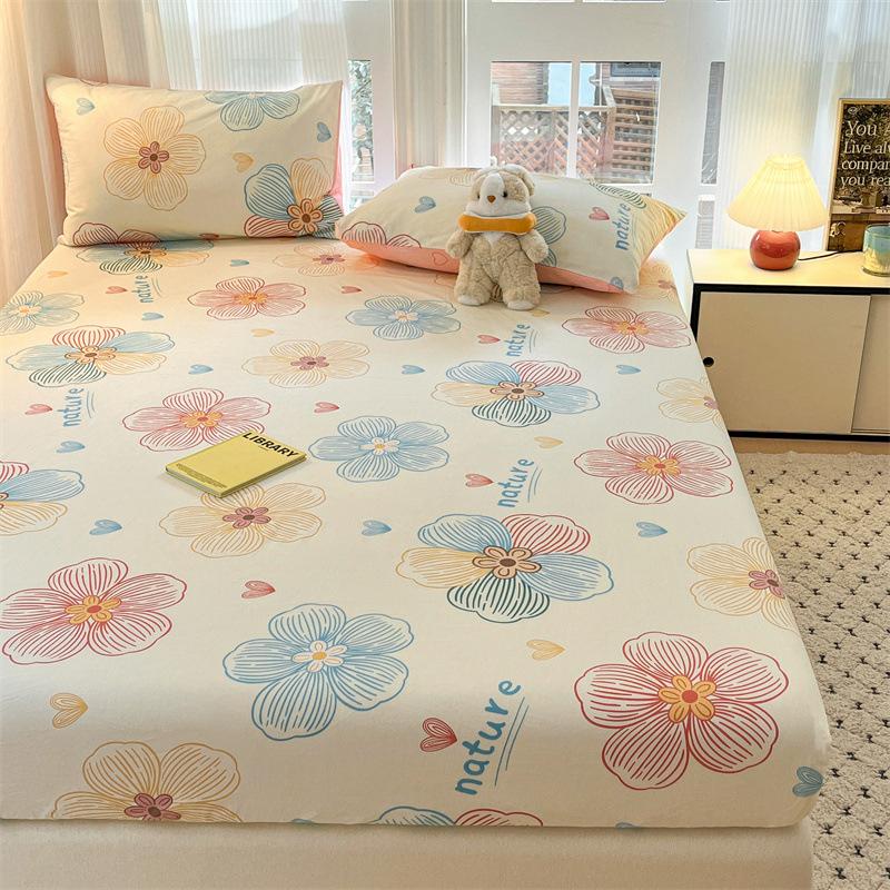New Cotton Fitted Sheet Single Piece Printed Design Home Bedroom Fitted Sheet All-inclusive Anti-slip Bed Sheet