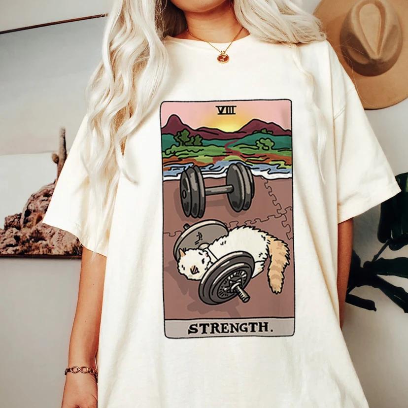 Fashion Tarot Cat Kawaii Womens Tshirt Womens Tshirt Cartoon Cute Pattern Tshirt Short Sleeve T Shirt Womens Plus Size S