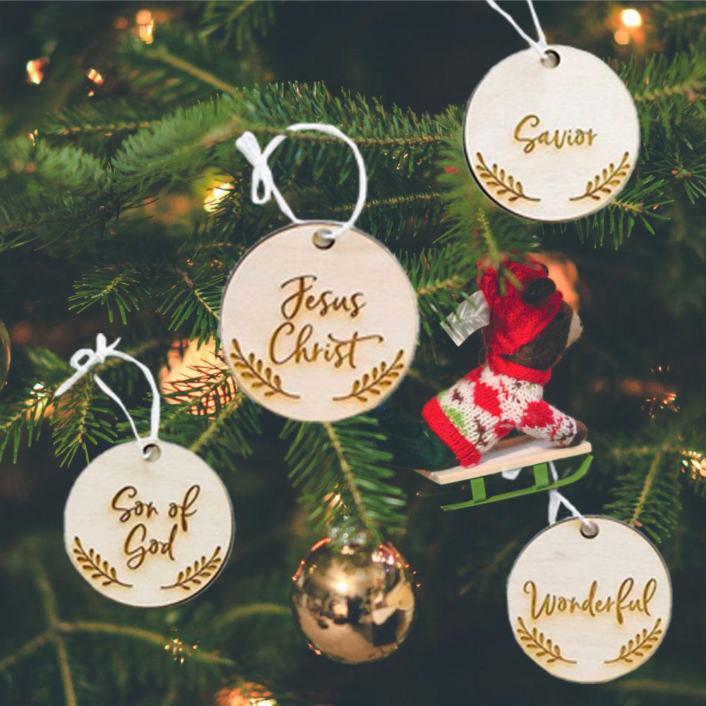 12Pcs Personalised Christmas Bauble Tree Decoration Wood Family Xmas Gift Mini Baubles Jesus Name Ornaments Xmas Gift Dropship
