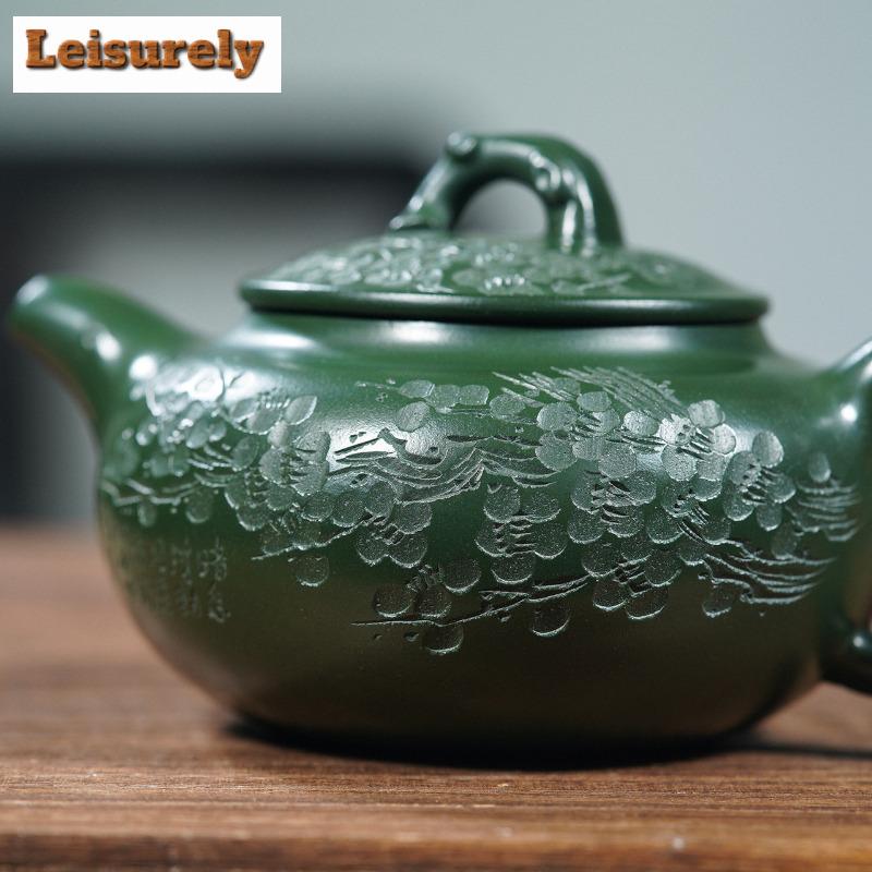 230ml Butikowe Fioletowe Czajniczki z Yixing Ręcznie Robione z Motywem Śliwki Starożytny Czajnik Z Surowej Rudy Ciemnozielona Glina Czajnik Chiński Zisha Zestaw do Herbaty