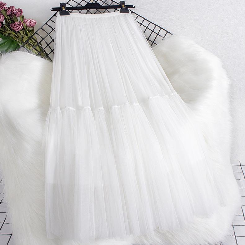 Fuste Lungi Casual cu Talie Înaltă Pentru Femei Plasă Mărgelată Până la Mijlocul Gambei Fustă Lungă de Vară Largă Femeiască Faldas