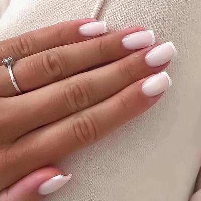 24 Pieces Simple French White Girl Gentle Manicure European Square Fake Nail Manicure Piece Special Practice Nail